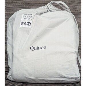Quince 100% Organic Luxe Waffle Duvet Cover 2PC Set Light Grey Size Twin -NEW-